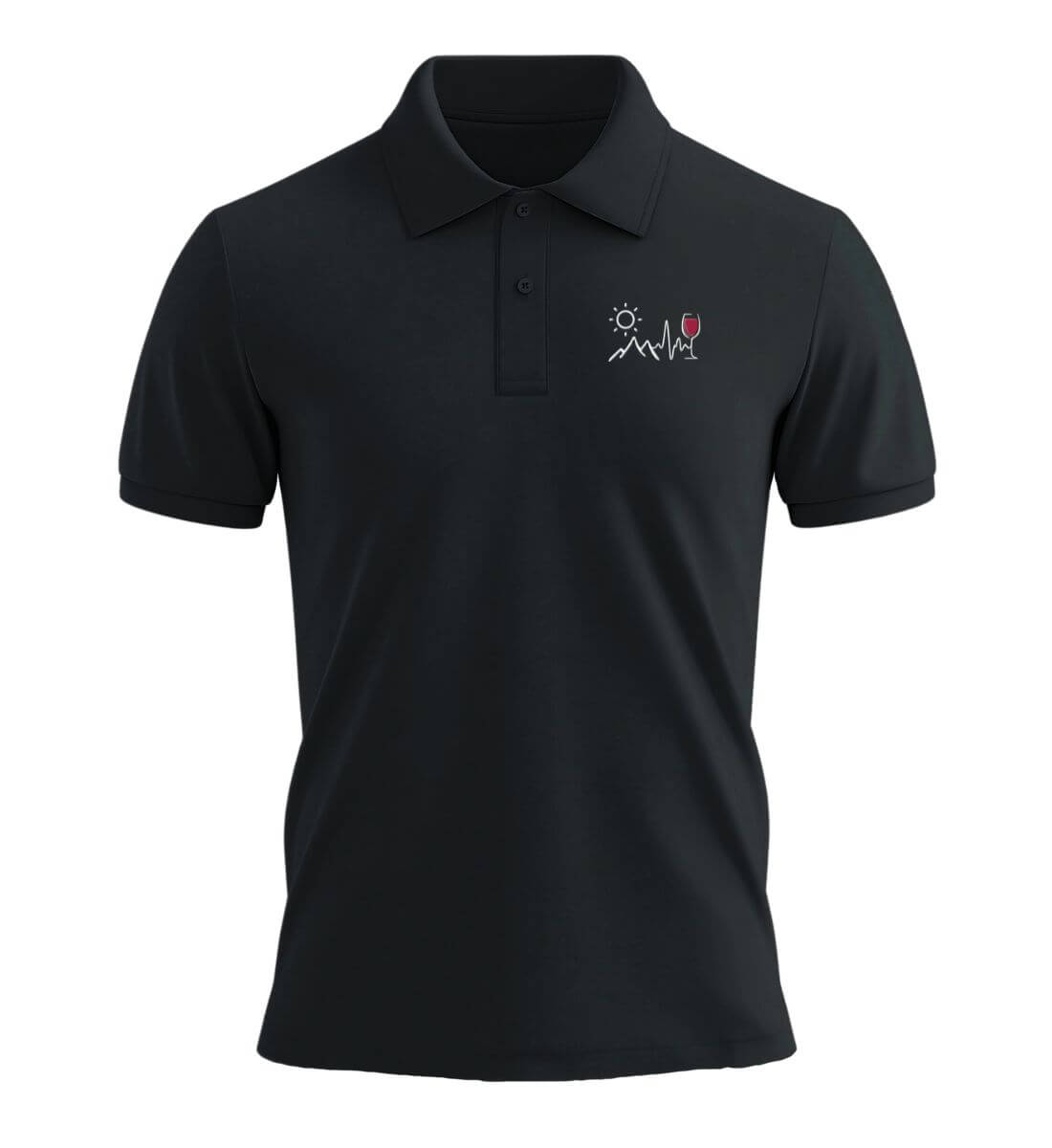 Wein Berg Herzschlag Stick | Unisex Premium Organic Poloshirt | Farbe: Schwarz | Rad&Rucksack
