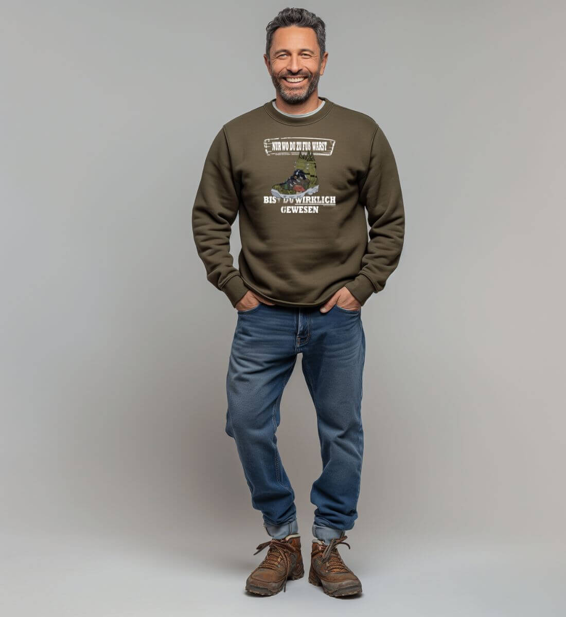 Zu Fuß warst | Unisex Organic Pullover | Farbe: Khaki | Rad&Rucksack