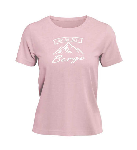 Ab in die Berge T-Shirt Damen Zartrosa (Cotton Pink) – Produktbild (100% Bio-Baumwolle) von Rad&Rucksack