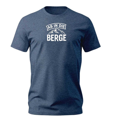 Ab in die Berge T-Shirt Herren in Dunkelblau-Melange (Dark Heather Blue) – Produktbild (100% Bio-Baumwolle) von Rad&Rucksack