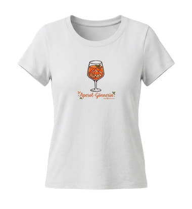 Aperol Gönnerin T-Shirt Damen Tailliert in Weiß (White) – Produktbild (155 g/m² Bio-Baumwolle, tailliert) von Rad&Rucksack