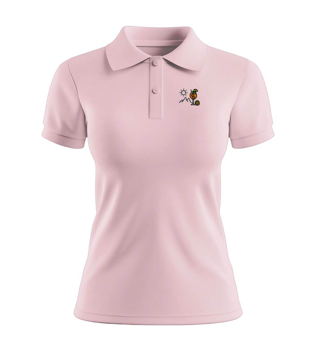 Aperol Sonne Berg Stick | Damen Premium Organic Poloshirt in Cotton Pink von Rad&Rucksack