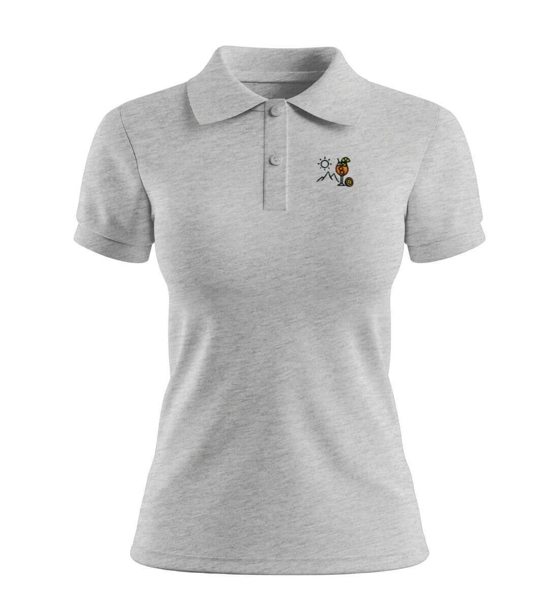 Aperol Sonne Berg Stick | Damen Premium Organic Poloshirt in Grau (Meliert) von Rad&Rucksack