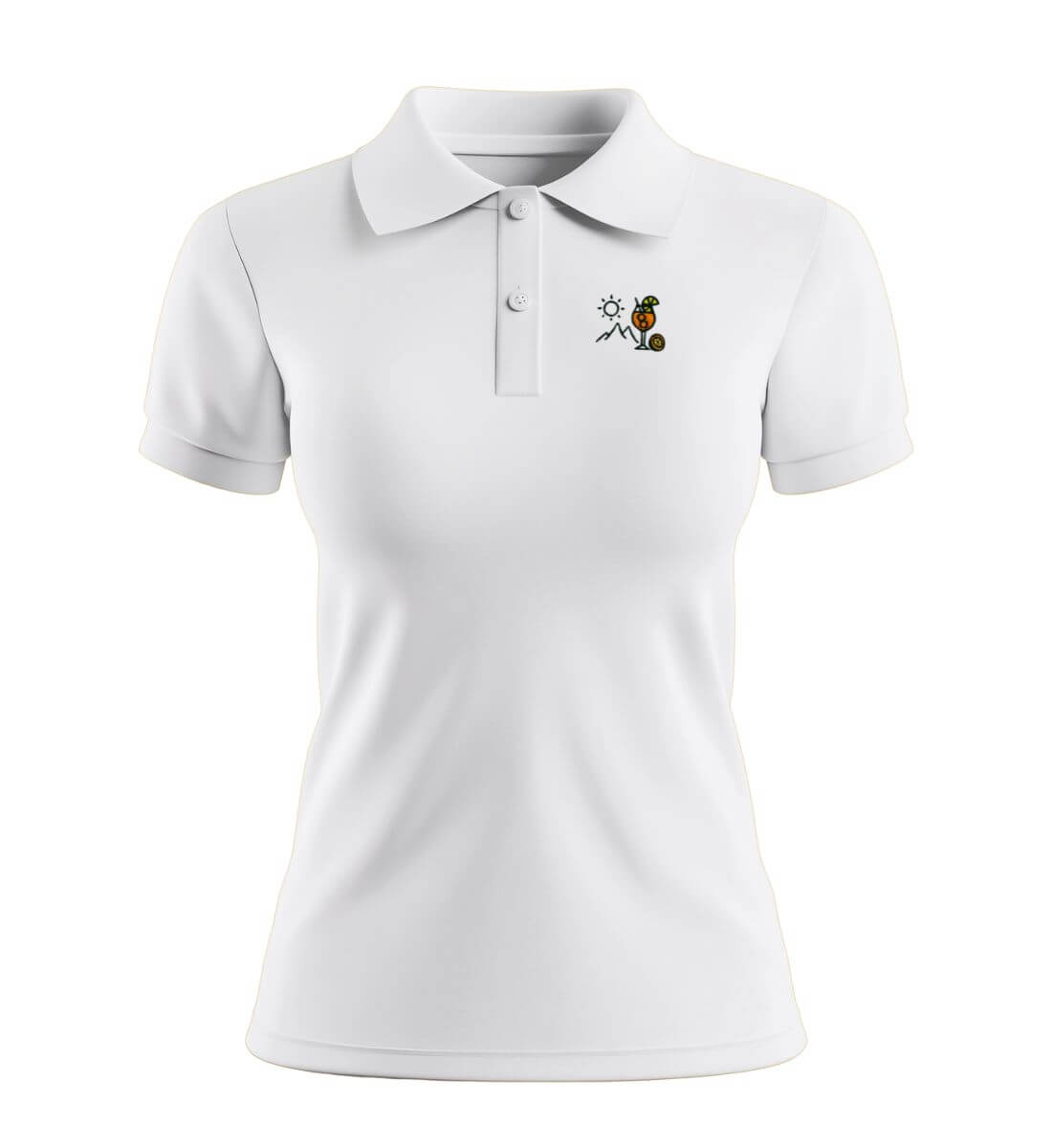 Aperol Sonne Berg Stick | Damen Premium Organic Poloshirt in White von Rad&Rucksack