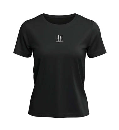 Bäume T-Shirt Damen Schwarz – Produktbild (100% Bio-Baumwolle mit Stick) von Rad&Rucksack