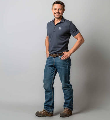 Outdoor Poloshirt mit Stick „Bäume“ – Modelbild (240 g/m² Bio-Piqué mit Stick) von Rad&Rucksack