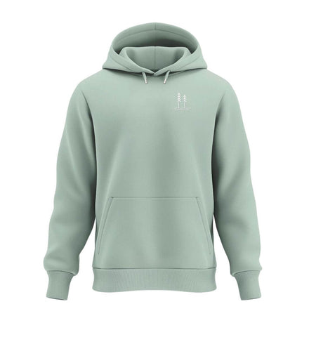 Outdoor Hoodie Bäume in Salbeigrün (Aloe) – Produktbild (350 g/m² Bio-Baumwolle) von Rad&Rucksack