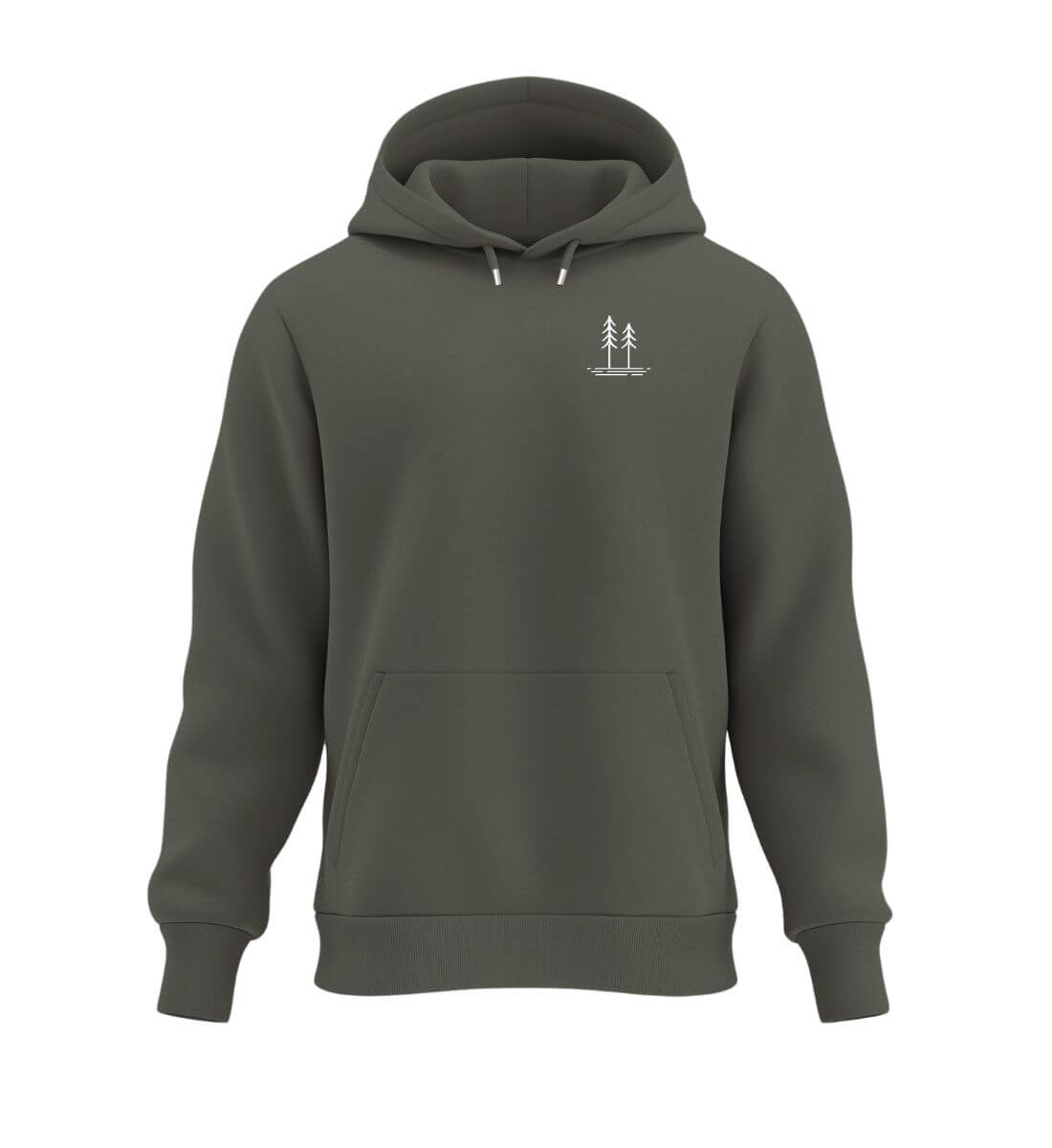 Bäume Hoodie in Olivgrün (Khaki) – Produktbild (350 g/m² Bio-Baumwolle) von Rad&Rucksack