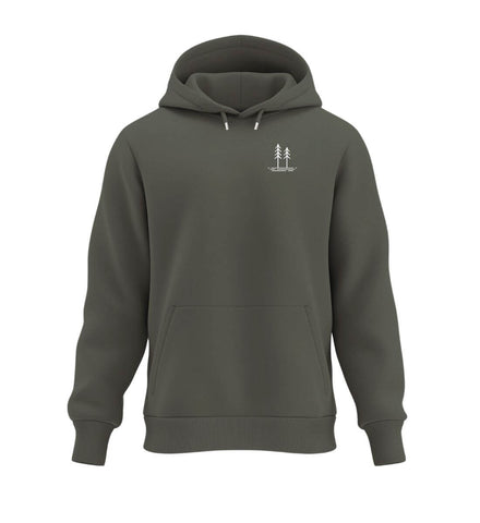 Bäume Hoodie in Olivgrün (Khaki) – Produktbild (350 g/m² Bio-Baumwolle) von Rad&Rucksack
