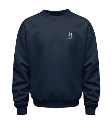 Outdoor Pullover Bäume in Dunkelblau (French Navy) – Produktbild (350 g/m² Bio-Baumwolle) von Rad&Rucksack