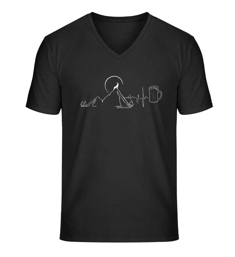 Berg Bock Bier V-Neck T-Shirt Herren in Schwarz – Produktbild (100% Bio-Baumwolle) von Rad&Rucksack