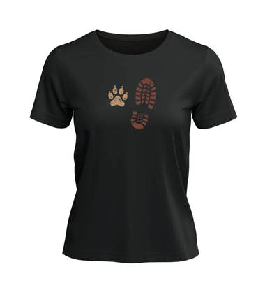 Berg Buddies T-Shirt Damen Schwarz – Produktbild (100% Bio-Baumwolle) von Rad&Rucksack