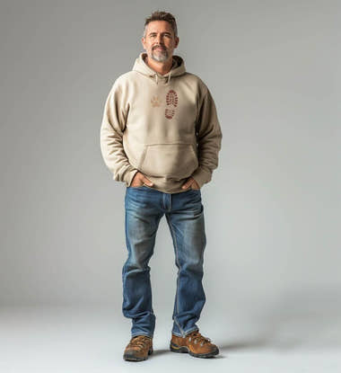 Berg Buddies Bio Hoodie – Modelbild (350 g/m² Bio-Baumwolle) von Rad&Rucksack