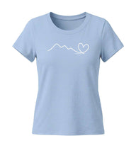 Berg Herz T-Shirt Damen Tailliert in Mittelblau (Blue Soul) – Produktbild (155 g/m² Bio-Baumwolle, tailliert) von Rad&Rucksack