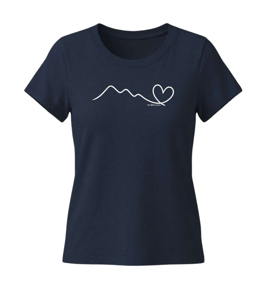 Berg Herz T-Shirt Damen Dunkelblau (French Navy) – Produktbild (155 g/m² Bio-Baumwolle, tailliert) von Rad&Rucksack