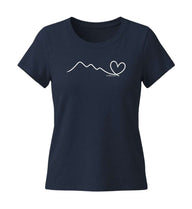 Berg Herz T-Shirt Damen Dunkelblau (French Navy) – Produktbild (155 g/m² Bio-Baumwolle, tailliert) von Rad&Rucksack