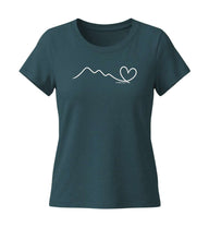 Berg Herz T-Shirt Damen Blaugrün (Stargazer) – Produktbild (155 g/m² Bio-Baumwolle, tailliert) von Rad&Rucksack