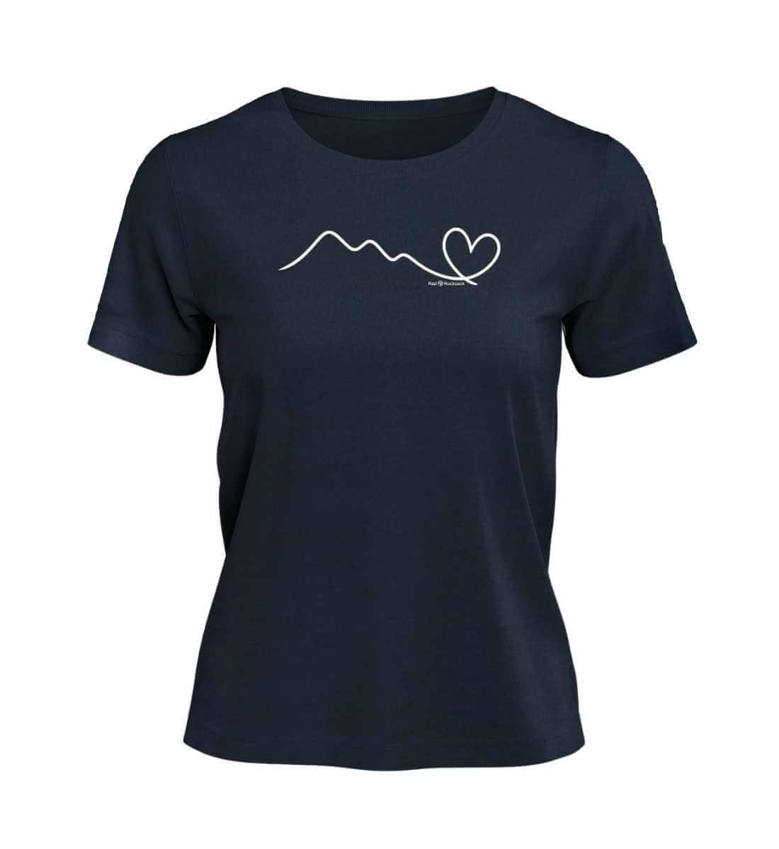 Berg Herz T-Shirt Damen Dunkelblau (French Navy) – Produktbild (100% Bio-Baumwolle) von Rad&Rucksack