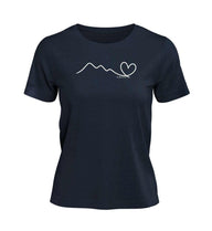 Berg Herz T-Shirt Damen Dunkelblau (French Navy) – Produktbild (100% Bio-Baumwolle) von Rad&Rucksack