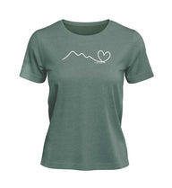 Berg Herz T-Shirt Damen Meeresgrün (Green Bay) – Produktbild (100% Bio-Baumwolle) von Rad&Rucksack