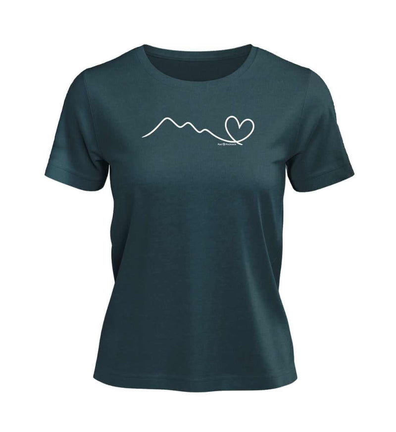 Berg Herz T-Shirt Damen in Blaugrün (Stargazer) – Produktbild (100% Bio-Baumwolle) von Rad&Rucksack