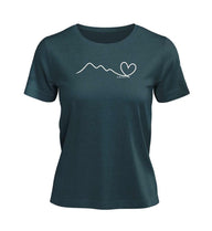 Berg Herz T-Shirt Damen in Blaugrün (Stargazer) – Produktbild (100% Bio-Baumwolle) von Rad&Rucksack