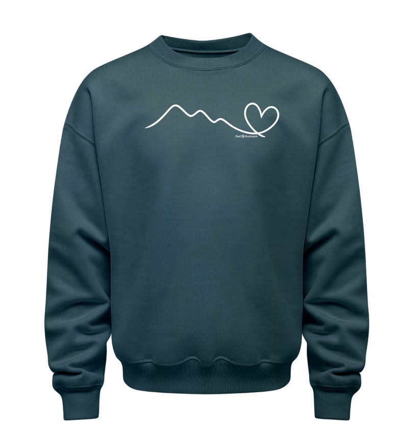 Berg Herz Pullover in Blaugrün (Stargazer) – Produktbild (350 g/m² Bio-Baumwolle) von Rad&Rucksack
