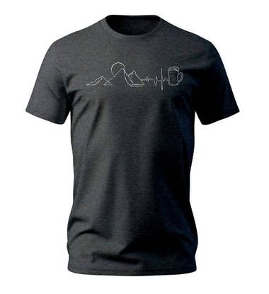 Berg Herzschlag Bier T-Shirt Herren Anthrazit-Melange (Dark Heather Grey) – Produktbild (100% Bio-Baumwolle) von Rad&Rucksack