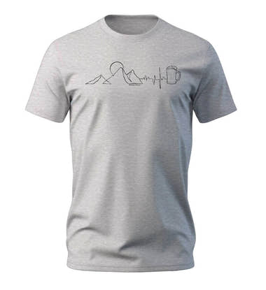 Berg Herzschlag Bier T-Shirt Herren Grau-Melange (Heather Grey) – Produktbild (100% Bio-Baumwolle) von Rad&Rucksack