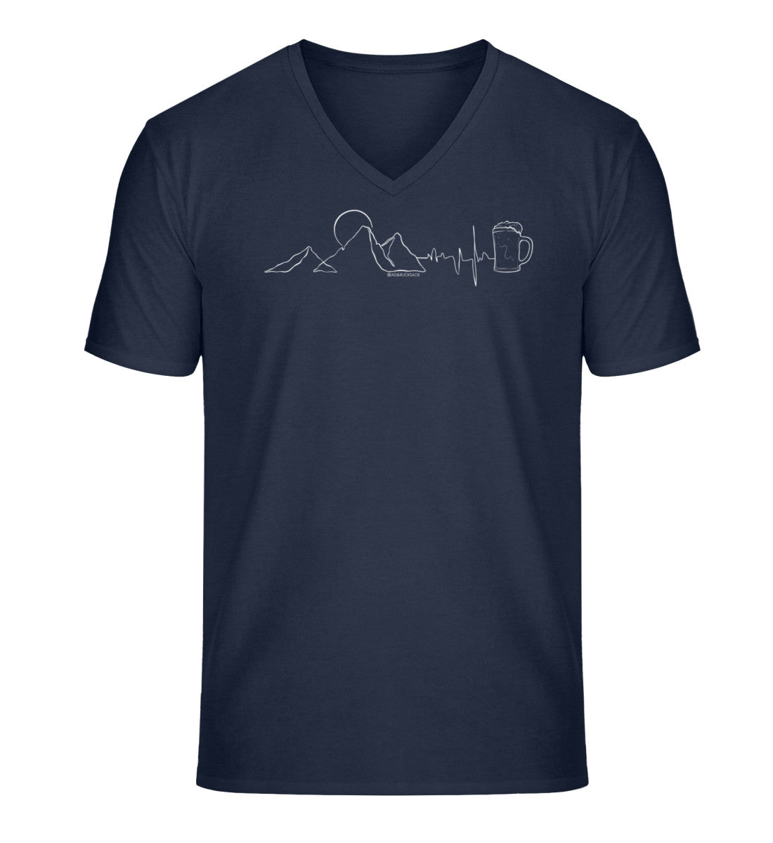 Berg Herzschlag Bier | Herren V-Neck Premium Organic T-Shirt in French Navy von Rad&Rucksack