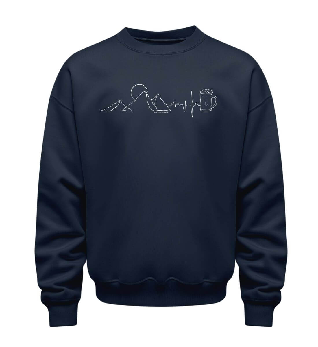 Berg Herzschlag Bier | Unisex Organic Pullover in French Navy von Rad&Rucksack