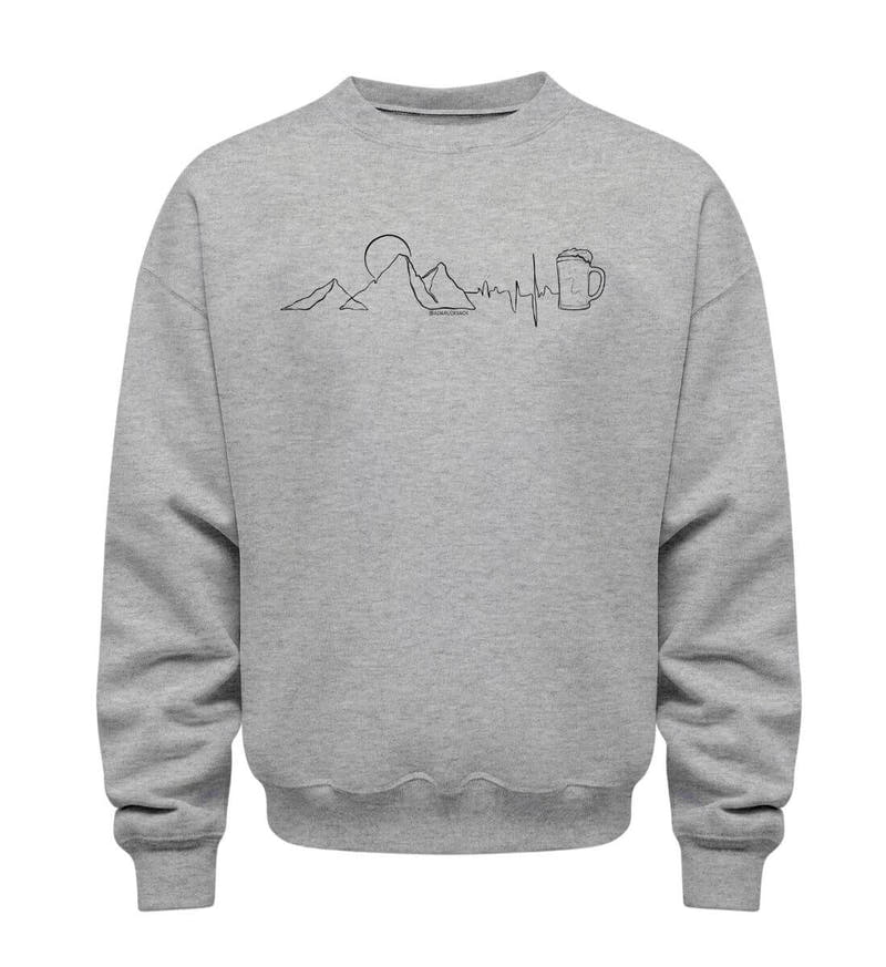 Berg Herzschlag Bier | Unisex Organic Pullover in Heather Grey von Rad&Rucksack