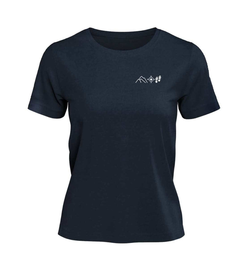 Berg Kompass Wandern Stick T-Shirt Damen in Dunkelblau (French Navy) – Produktbild (100% Bio-Baumwolle) von Rad&Rucksack