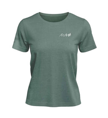 Berg Kompass Wandern T-Shirt Damen Meeresgrün (Green Bay) – Produktbild (100% Bio-Baumwolle mit Stick) von Rad&Rucksack