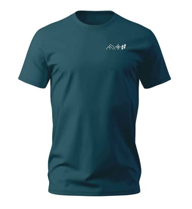 Berg Kompass Wandern Bio T-Shirt mit Stick in Blaugrün (Stargazer) – Produktbild (100% Bio-Baumwolle) von Rad&Rucksack