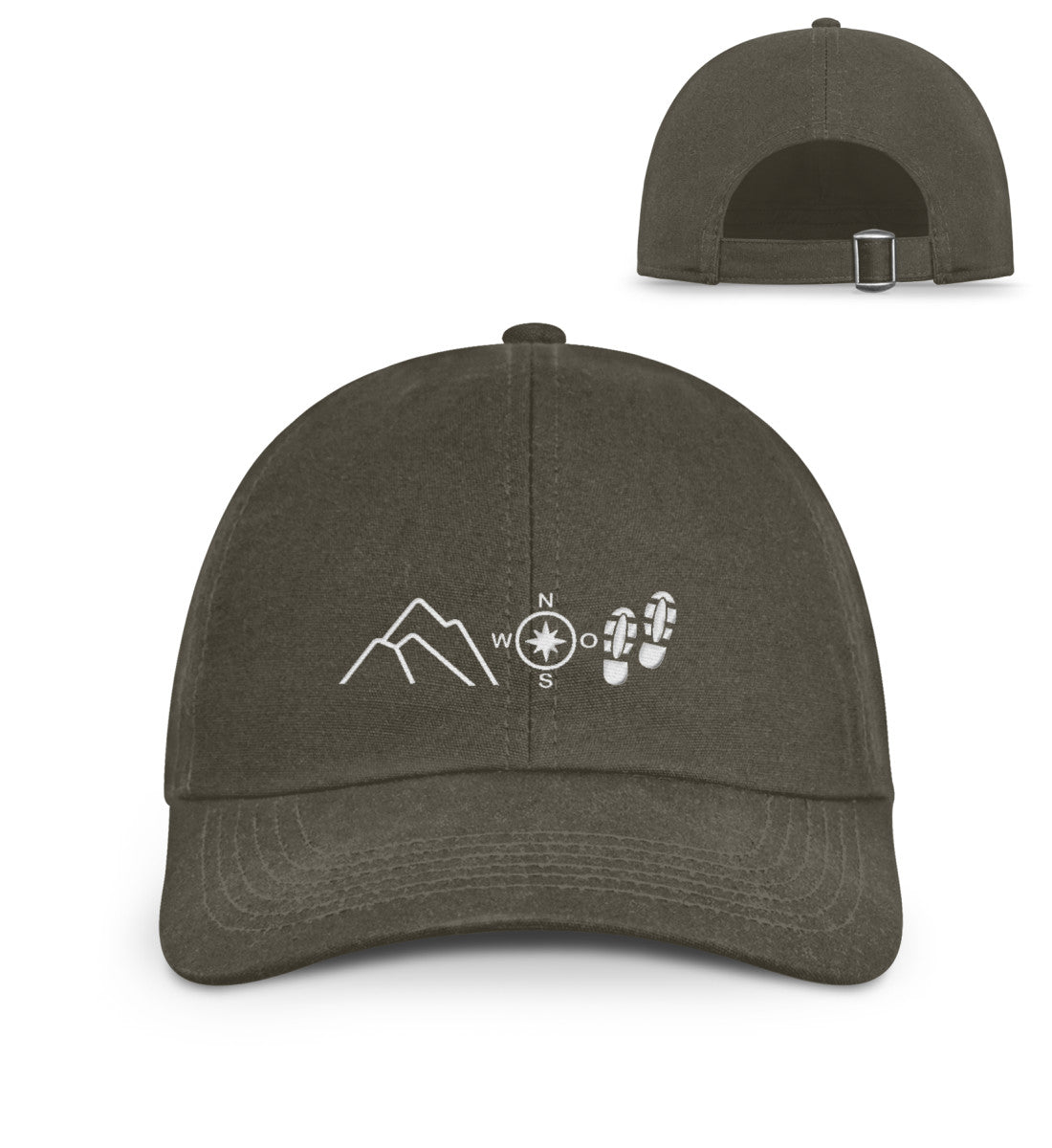 Berg Kompass Wandern | Organic Herren Cap mit Stick in Olive Green von Rad&Rucksack