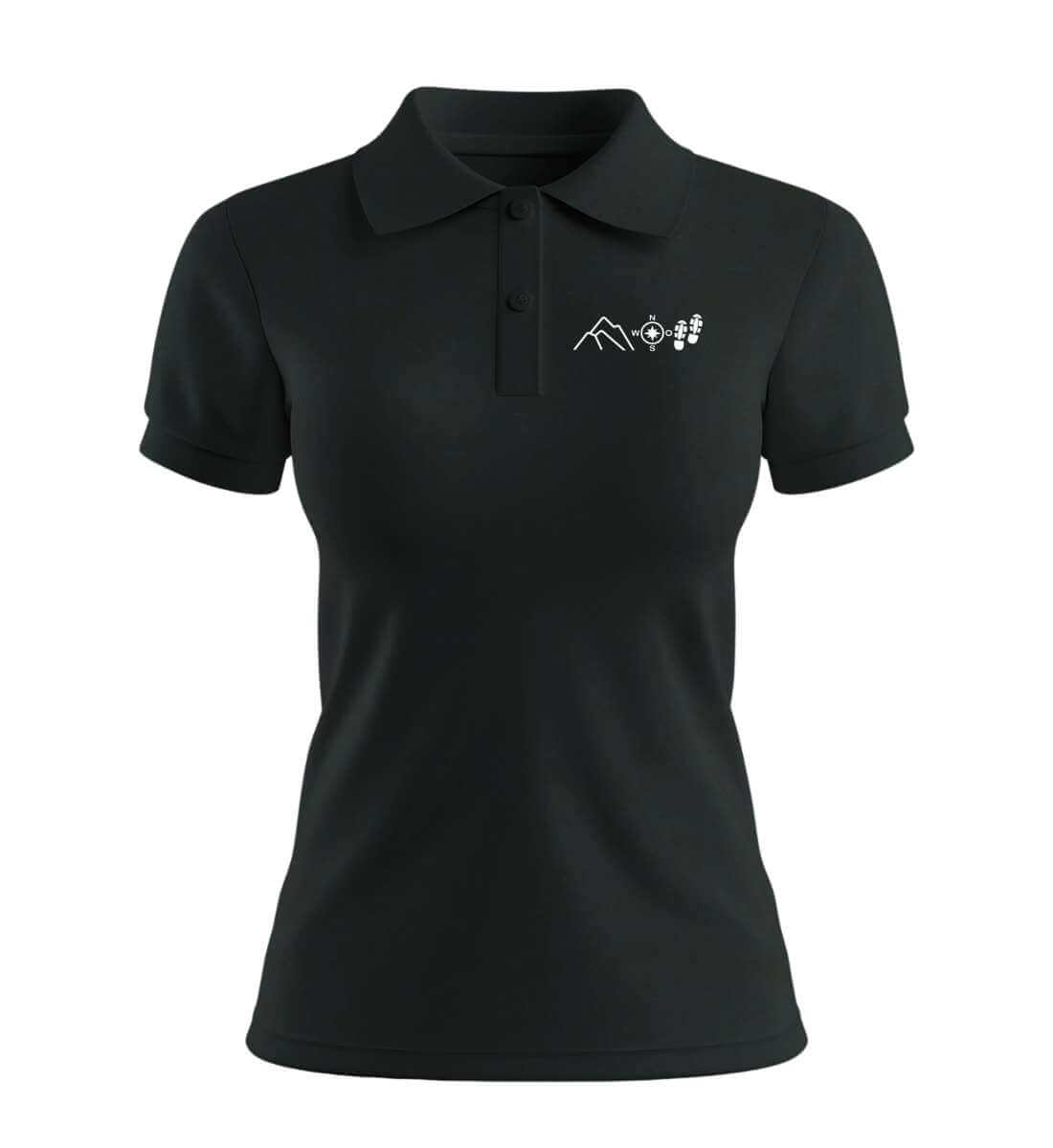 Berg Kompass Wandern Stick | Damen Premium Organic Poloshirt in Schwarz von Rad&Rucksack