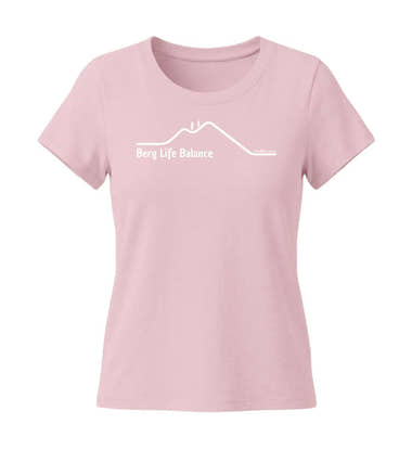 Berg Life Balance T-Shirt Damen Zartrosa (Cotton Pink) – Produktbild (155 g/m² Bio-Baumwolle, tailliert) von Rad&Rucksack
