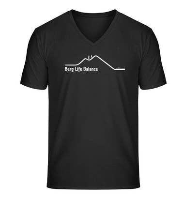 Outdoor V-Neck T-Shirt Berg Life Balance in Schwarz (Black) – Produktbild (100% Bio-Baumwolle) von Rad&Rucksack