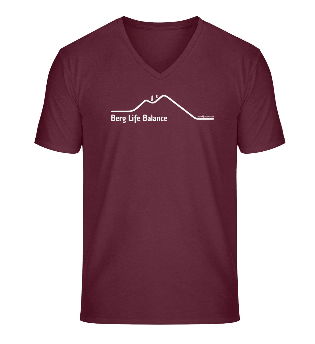 Berg Life Balance | Herren V-Neck Premium Organic T-Shirt in Burgundy von Rad&Rucksack
