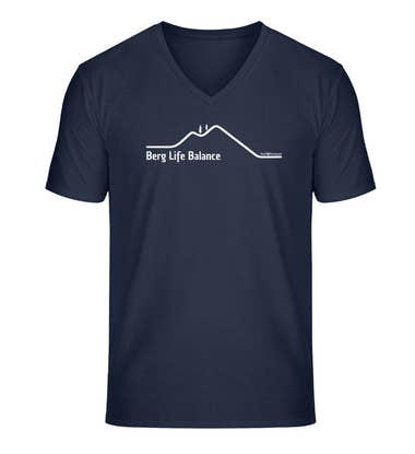 Berg Life Balance V-Neck T-Shirt Herren in Dunkelblau (French Navy) – Produktbild (100% Bio-Baumwolle) von Rad&Rucksack
