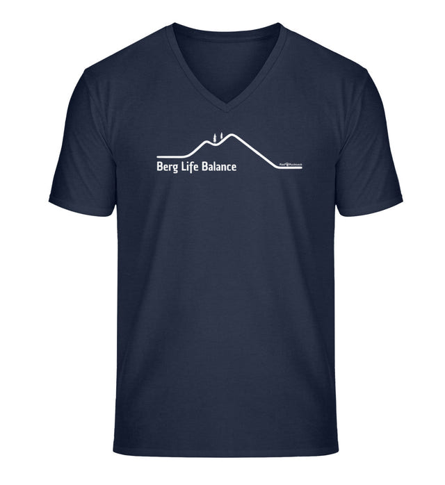 Berg Life Balance V-Neck T-Shirt Herren in Dunkelblau (French Navy) – Produktbild (100% Bio-Baumwolle) von Rad&Rucksack
