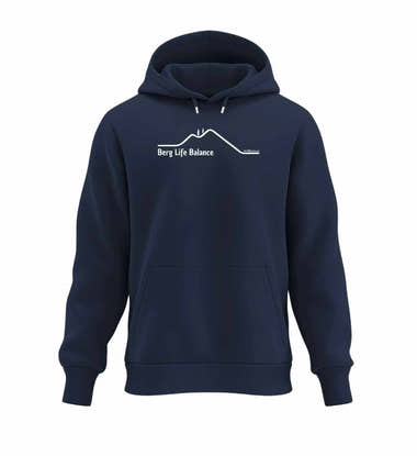 Berg und Balance Hoodie „Berg Life Balance“ in Dunkelblau (French Navy) – Produktbild (350 g/m² Bio-Baumwolle) von Rad&Rucksack
