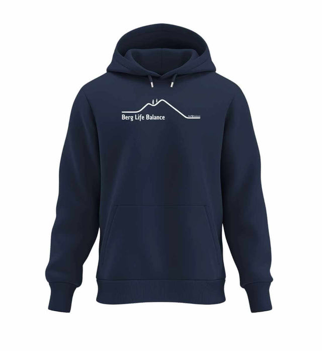 Berg und Balance Hoodie „Berg Life Balance“ in Dunkelblau (French Navy) – Produktbild (350 g/m² Bio-Baumwolle) von Rad&Rucksack