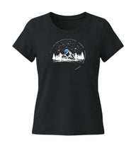 Berg Nacht T-Shirt Damen Tailliert in Schwarz (Black) – Produktbild (155 g/m² Bio-Baumwolle, tailliert) von Rad&Rucksack