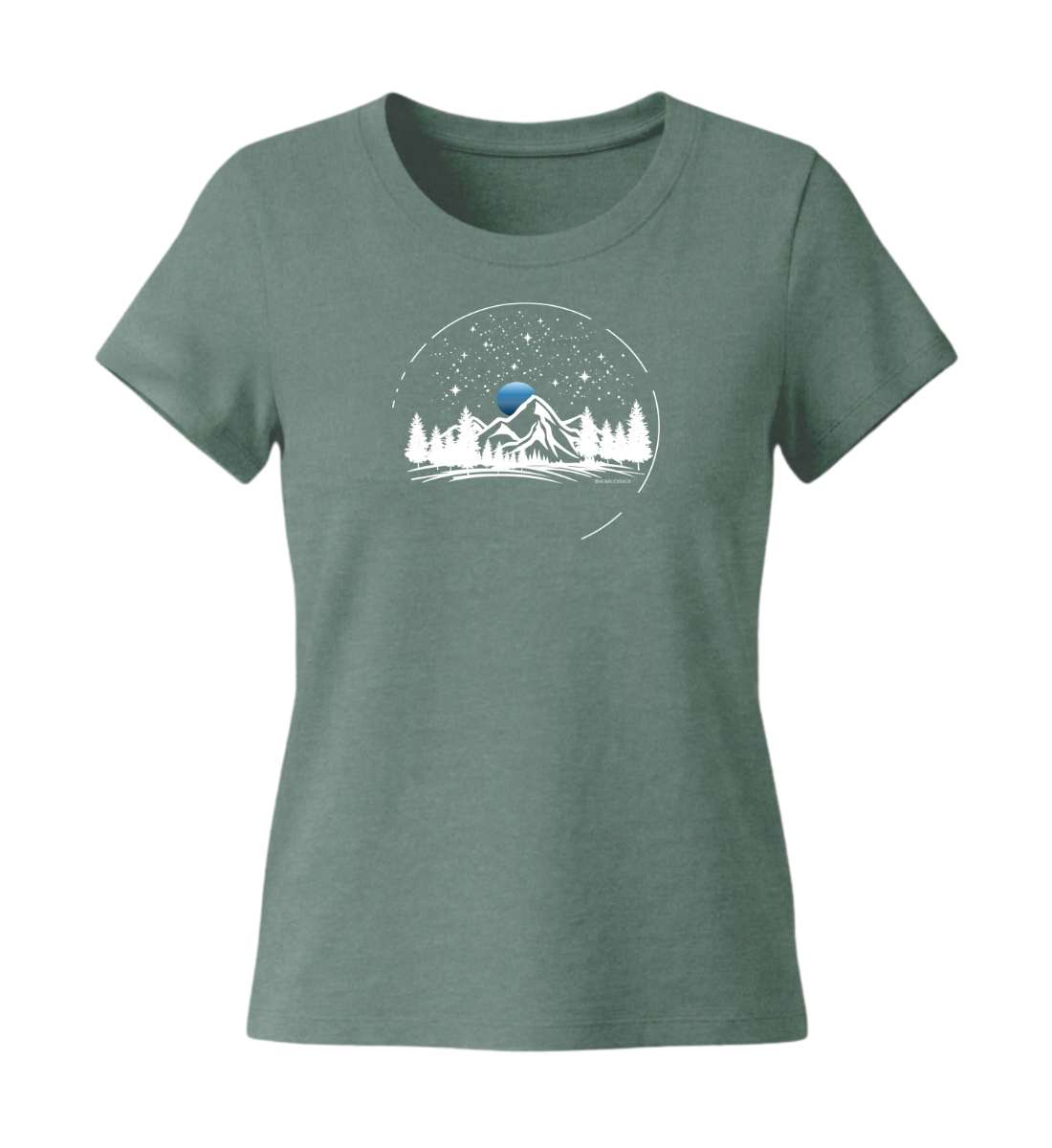 Berg Nacht T-Shirt Damen Meeresgrün (Green Bay) – Produktbild (155 g/m² Bio-Baumwolle, tailliert) von Rad&Rucksack