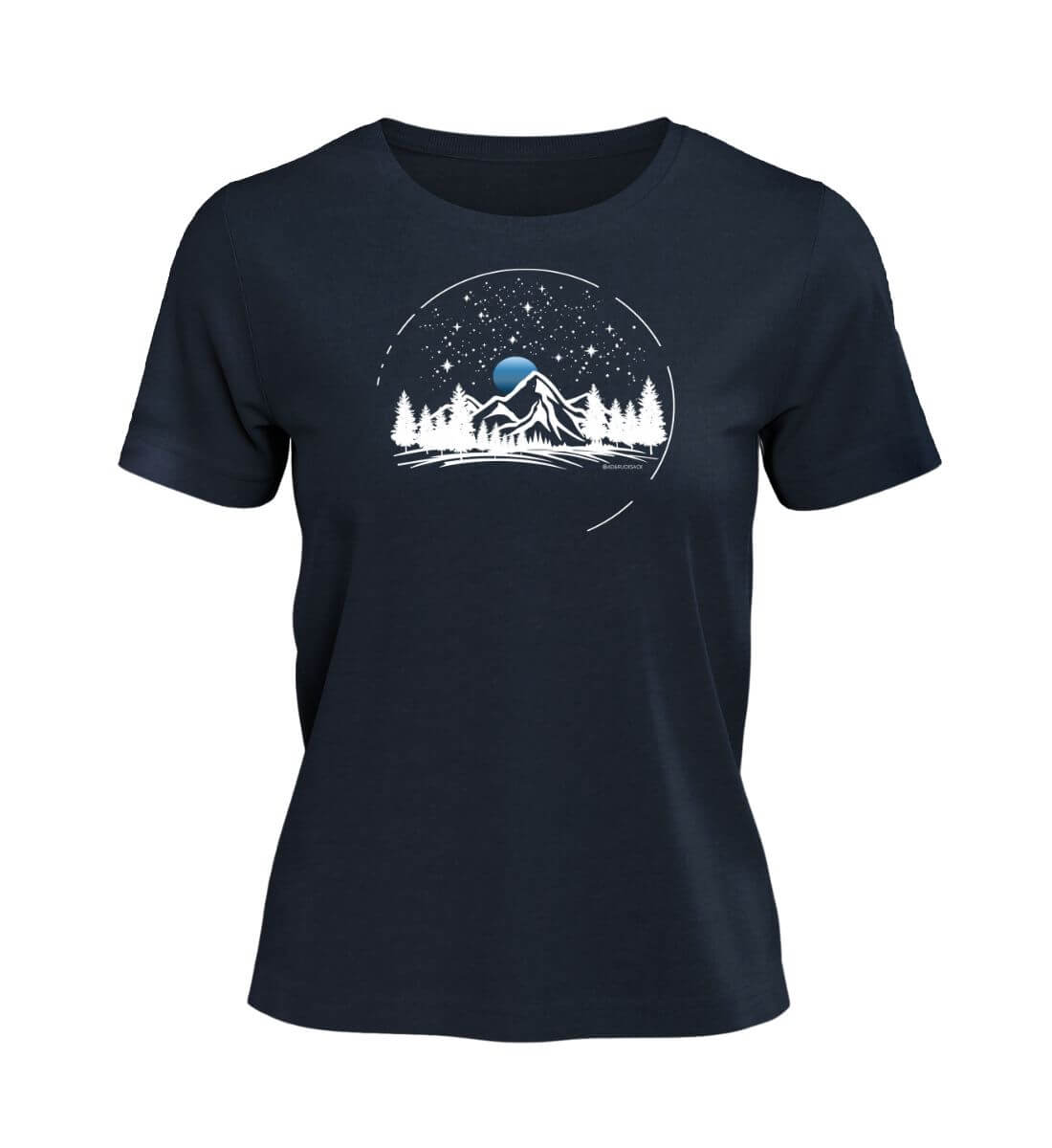 Berg Nacht T-Shirt Damen Dunkelblau (French Navy) – Produktbild (100% Bio-Baumwolle) von Rad&Rucksack