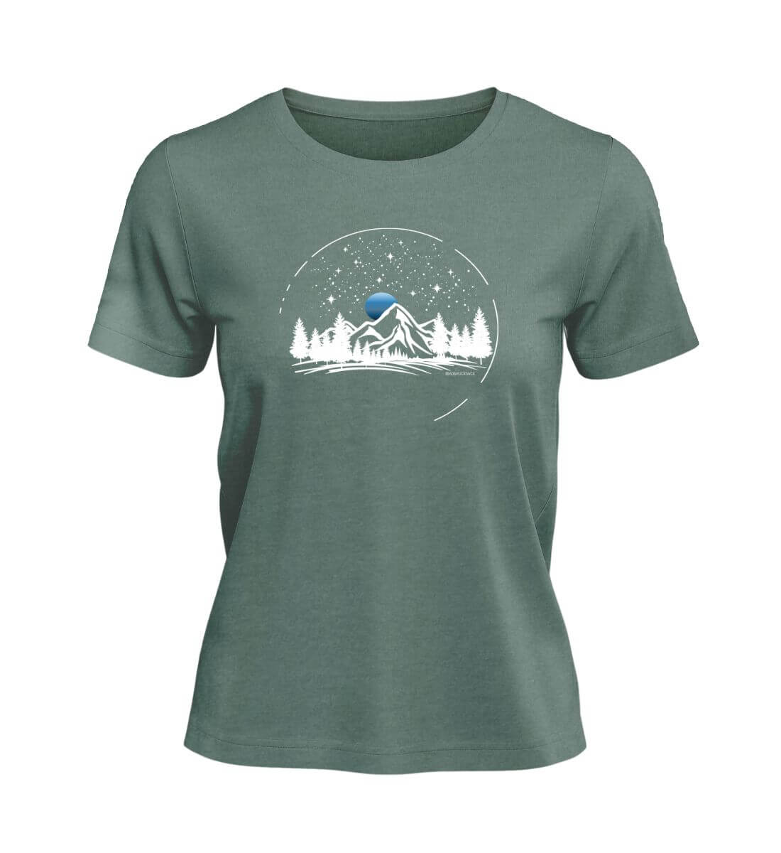 Berg Nacht T-Shirt Damen Meeresgrün (Green Bay) – Produktbild (100% Bio-Baumwolle) von Rad&Rucksack
