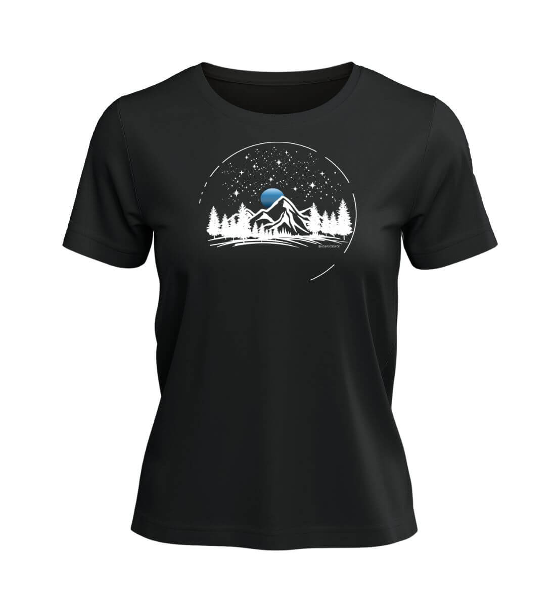 Berg Nacht T-Shirt Damen Schwarz – Produktbild (100% Bio-Baumwolle) von Rad&Rucksack