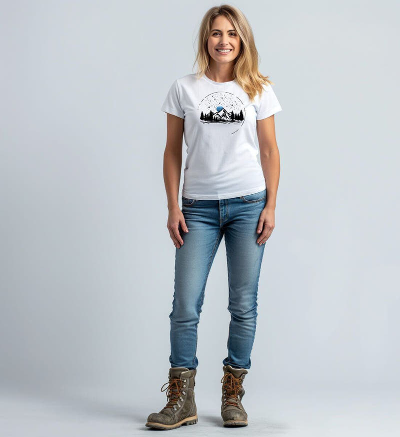 Berg Nacht | Damen Premium Organic T-Shirt von Rad&Rucksack - am Model präsentiert